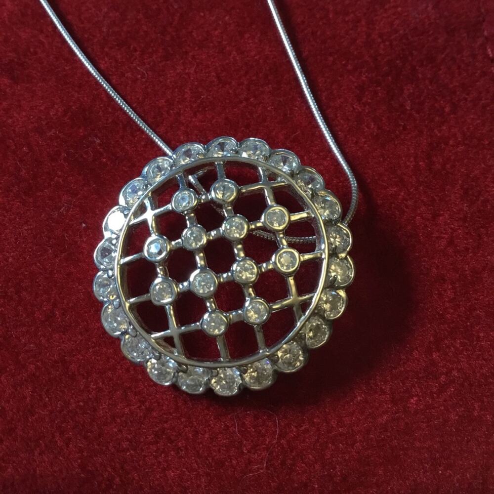 Sterling Silver Round Crystal Raindrop Pendant Necklace